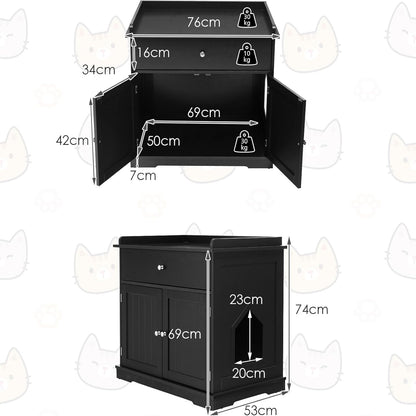 Kattenbakomkasting – Kattenbakkast – Kattenhuisje – Kattenbakmeubel – Kattenbakafdekking – Zwart – Moderne Opberglade – Duurzaam MDF