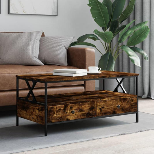 Coffee table 100x51x45cm Edited Wood smoked Oak-colored Removable, suitable for indoor use and suitable for all seasons