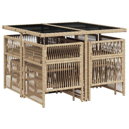 9-delige Tuinset – Buitenmeubelset – Tafel Met Stoelen – Terrasset – Rattan Meubelset – Beige Kussens – Weerbestendig Poly Rattan – Afneembare Polyester Hoezen