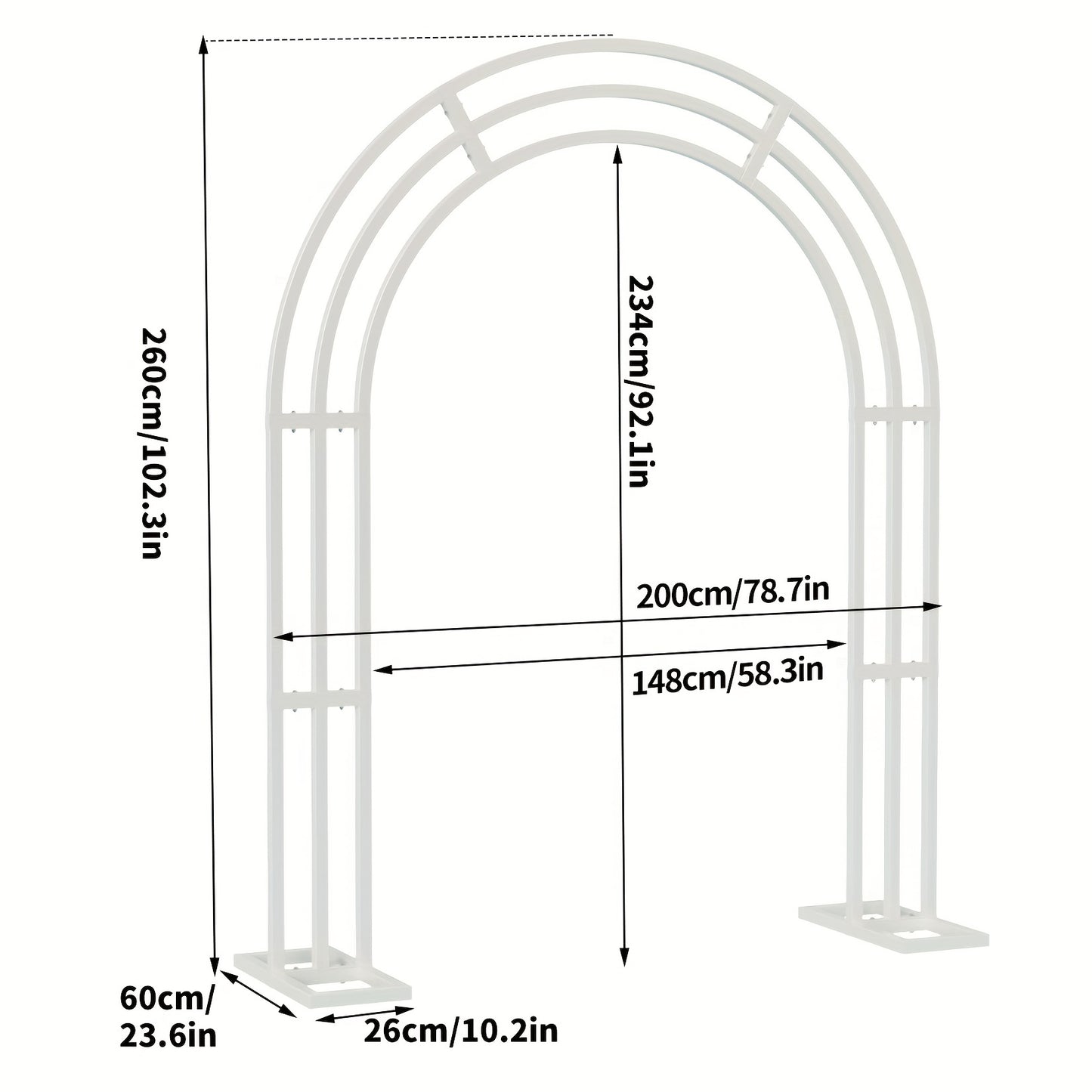 Metalen Tuinboog – Boogdecoratie – Spalier – Bloemenboog – Tuinboog Wit – Drie Verdiepingen – Stevig Metalen Frame 200x60x260 cm