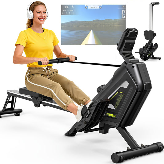 Roeitrainer – Roeimachine – Roeiapparaat – Roeimachine Thuis – Rowing Machine – Magnetische Weerstand 16 Niveaus – Inclusief Draadloze Bediening – Inklapbaar Roestvrij Staal – Max 160 kg – Zwart
