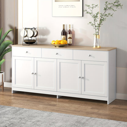 Sideboard, Sideboard, Organiser, Four Doors with Three Drawers, for Living And Dining Room. White, 160*37*75 Cm