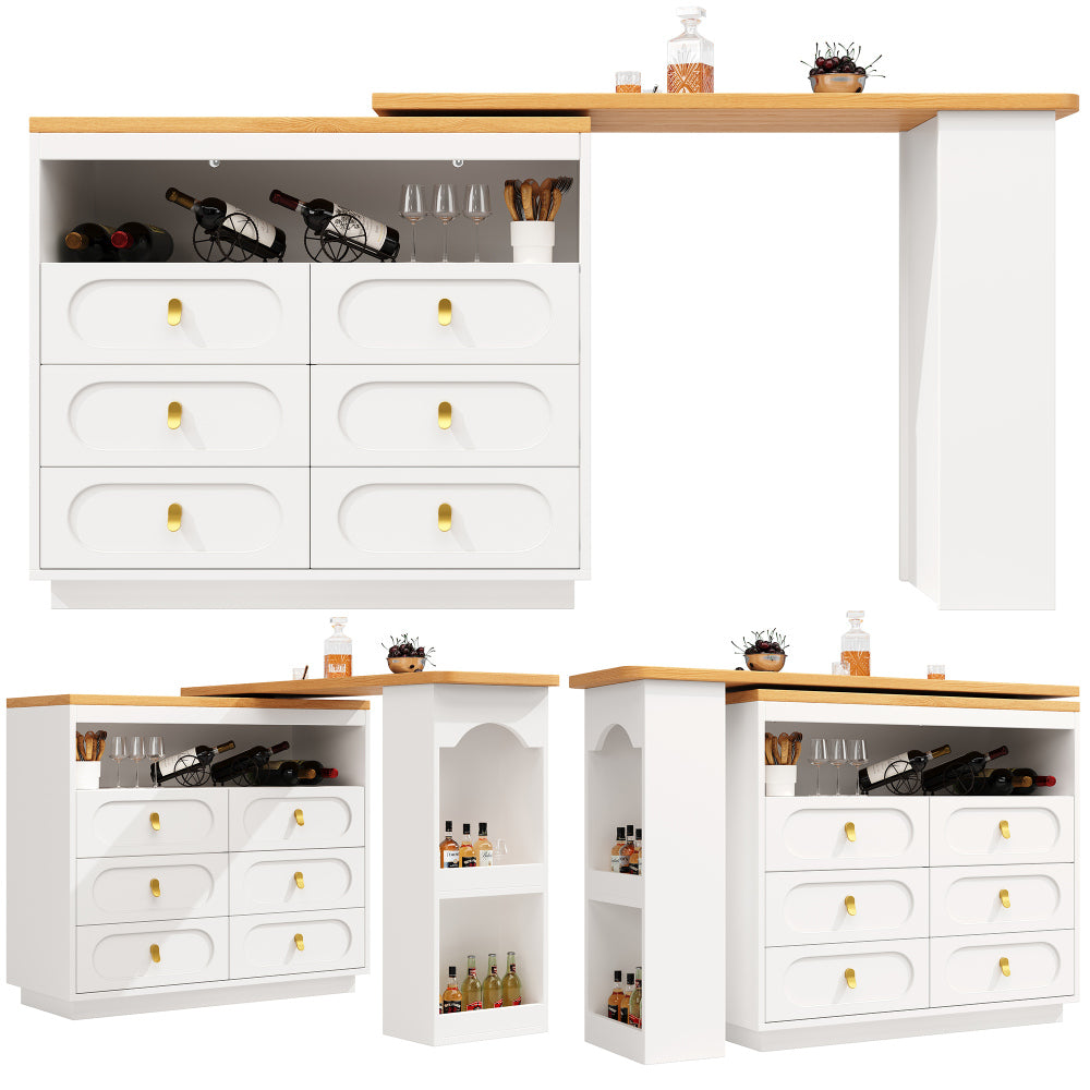 Uitklaptafel – Klaptafel – Vouwtafel – Bartafel – Campingtafel – Uitschuifbaar 138-203 cm – 360° Draaibare Voet – Opbergplank – Wit Metaal