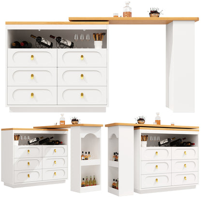Uitklaptafel – Klaptafel – Vouwtafel – Bartafel – Campingtafel – Uitschuifbaar 138-203 cm – 360° Draaibare Voet – Opbergplank – Wit Metaal