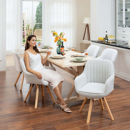 Eetkamerstoelen – Draaibaar Stoelen – Keukenstoelen – Bureaustoelen – Zithoek Stoelen – Set van 6 Beige – 360° Draaibare Zitting – Houten Poten