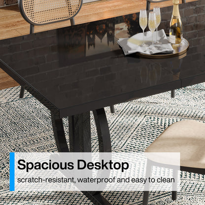 Eettafel – Keukentafel – Tafel – Eetkamertafel – Industrieel Design – 160 cm – Zwart MDF – Metalen Geometrisch Onderstel – Krasbestendig – Ruimtebesparend