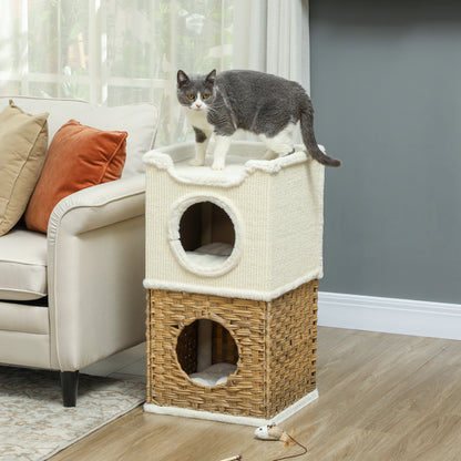 Krabpaal – Kattenboom – Kattenkrabpaal – Krabmeubel – Kattenhuis – 75,5 cm Hoog – Pluche Bekleding met Kattenhol