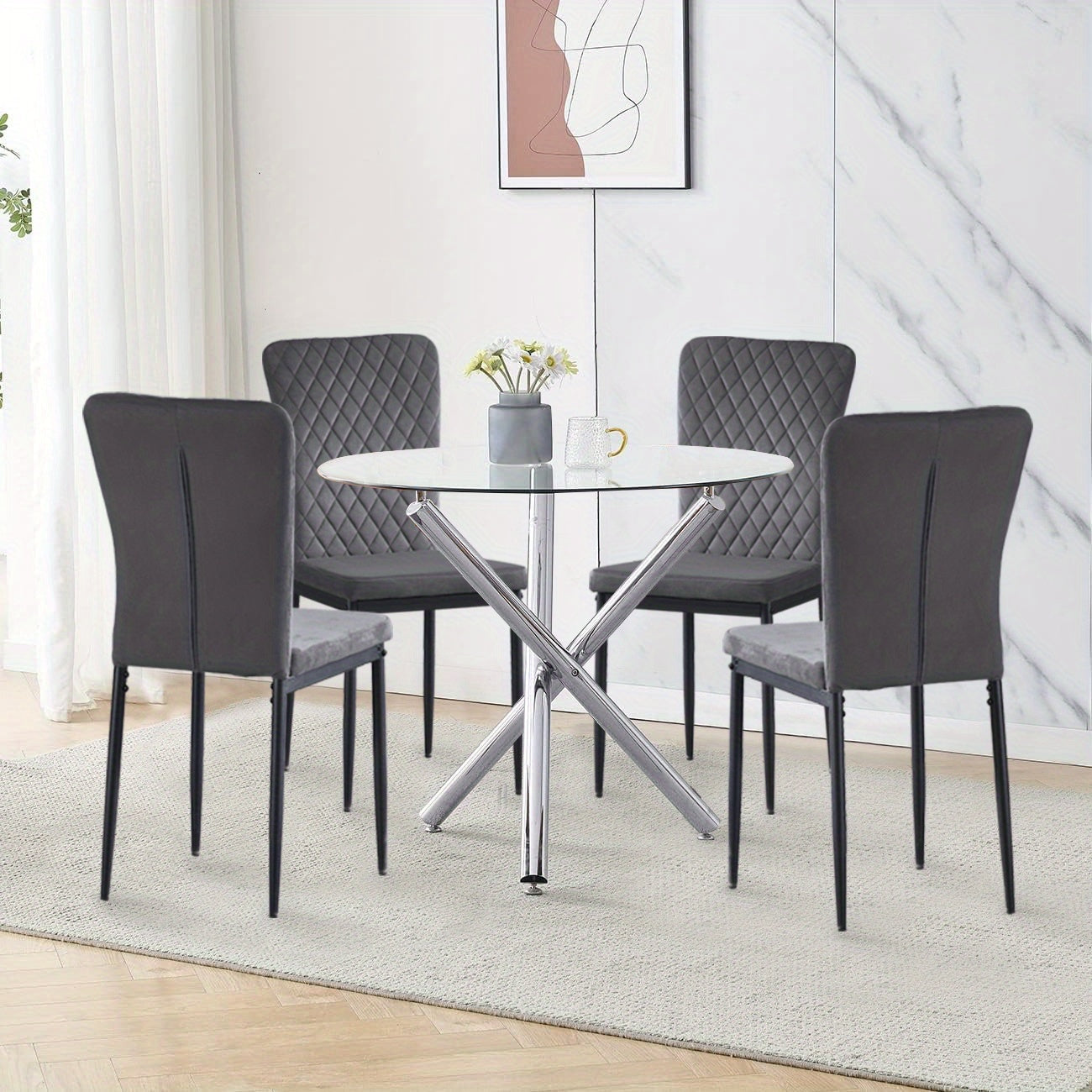 Eetkamerstoelen – Stoelen – Dining Chairs – Zwarte Poten – Armless – Bruin – Velvet & Kunstleer – Ergonomisch Ontwerp – Stevig Metalen Frame