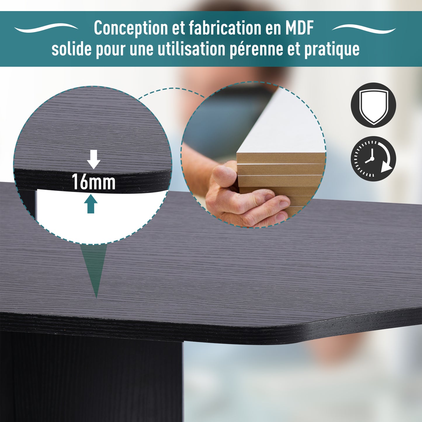 Computertafel – Bureau – Werkplektafel – Study Desk – Home Office Desk – Met 3 Zijvakken en 2 Laden – Compact En Stevig MDF Hout – Wit/Zwart