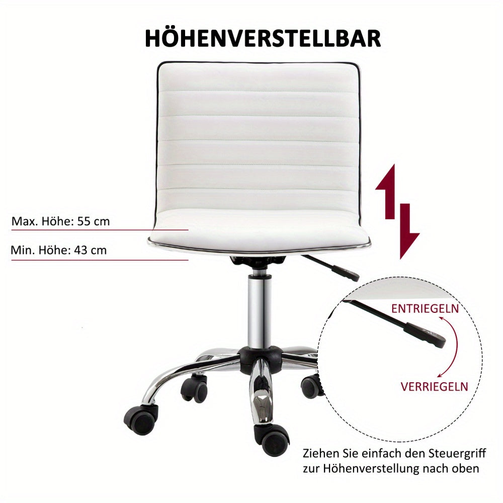 Bureaustoel – Ergonomische Stoel – Office Chair – Bureaustoel – Stuhl – Verstelbare Zithoogte 78-90 cm – Max. Draagvermogen 120 kg – Sponsgevuld – Zonder Armleuningen – Wit – Stevig Metalen Frame