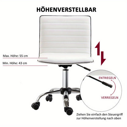 Bureaustoel – Ergonomische Stoel – Office Chair – Bureaustoel – Stuhl – Verstelbare Zithoogte 78-90 cm – Max. Draagvermogen 120 kg – Sponsgevuld – Zonder Armleuningen – Wit – Stevig Metalen Frame