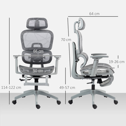 Ergonomische Bureaustoel – Kantoorstoel – Bureauzetel – Werkstoel – Bureaustoel Met Armleuningen – Grijs – Verstelbare Hoofdsteun – Ademend Mesh