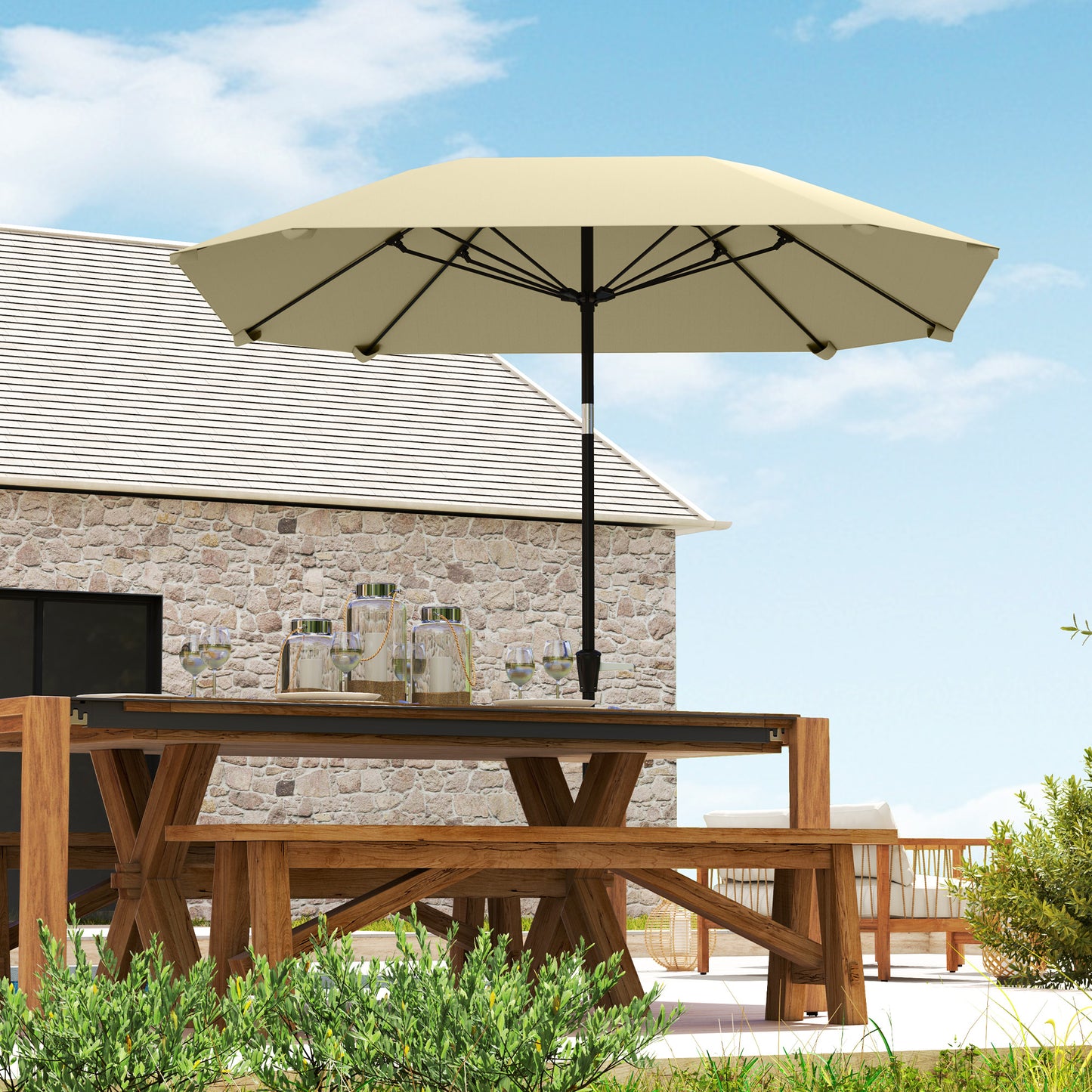Parasol – Tuinparasol – Balkonparasol – Stokparasol – Waterafstotende Parasol – 2,3 Meter – Verstelbaar Met Kurkentrekker