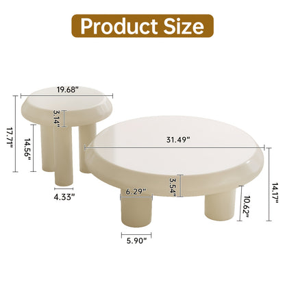 Salontafel – Bijzettafel – Koffietafel – Woonkamertafel – Banktafel – Set Van 2 – Ronde Design – Milky Wit – Compact En Ruimtebesparend – Eenvoudig Te Monteren