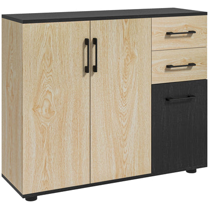 Sideboard – Dressoir – Opbergkast – Kast – Buffet – Natuurlijk Zwart – 90x30x75,5 cm – MDF Met Houtnerfafwerking – Verstelbare Plank & 3 Lades