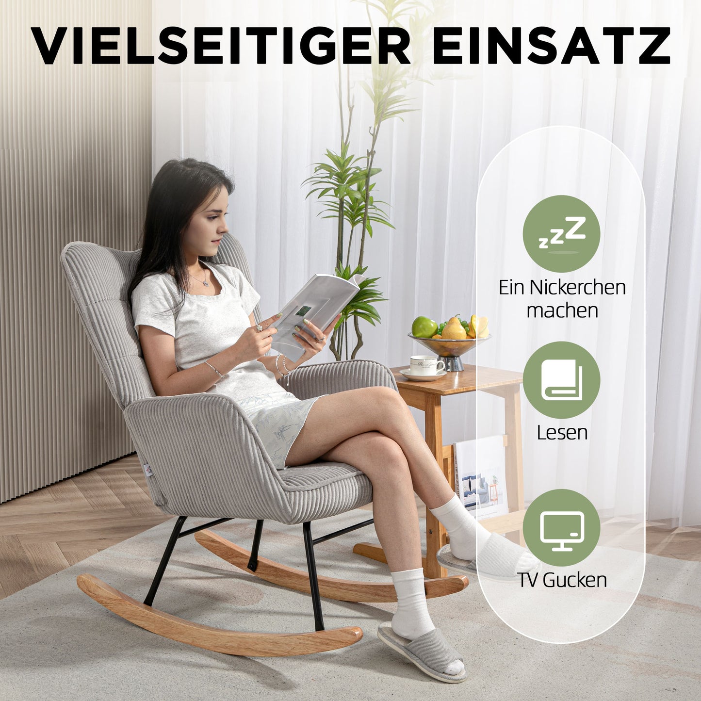 Schommelstoel – Rocking Chair – Schommelstoel Kinderkamer – Lounge Stoel – Relaxstoel – Donkergroen – Beukenhouten Frame – Comfortabele Stoffering – Max. 120 kg Belastbaar