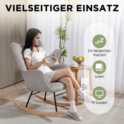Schommelstoel – Rocking Chair – Schommelstoel Kinderkamer – Lounge Stoel – Relaxstoel – Donkergroen – Beukenhouten Frame – Comfortabele Stoffering – Max. 120 kg Belastbaar