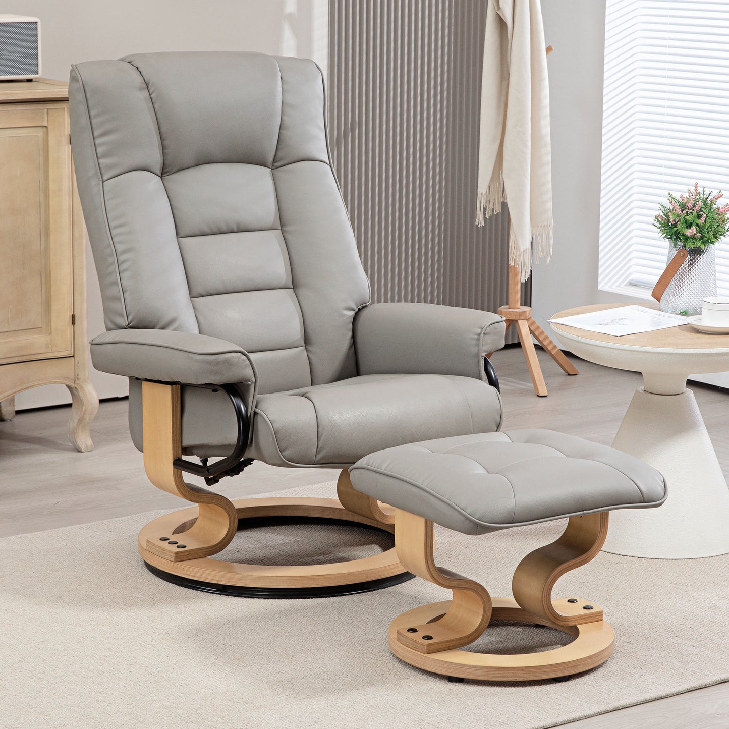 Relaxfauteuil – Draaifauteuil – Lounge Chair – Relaxstoel – Fauteuil Met Voetsteun – Verstelbare Rugleuning – Houten Frame Grijs