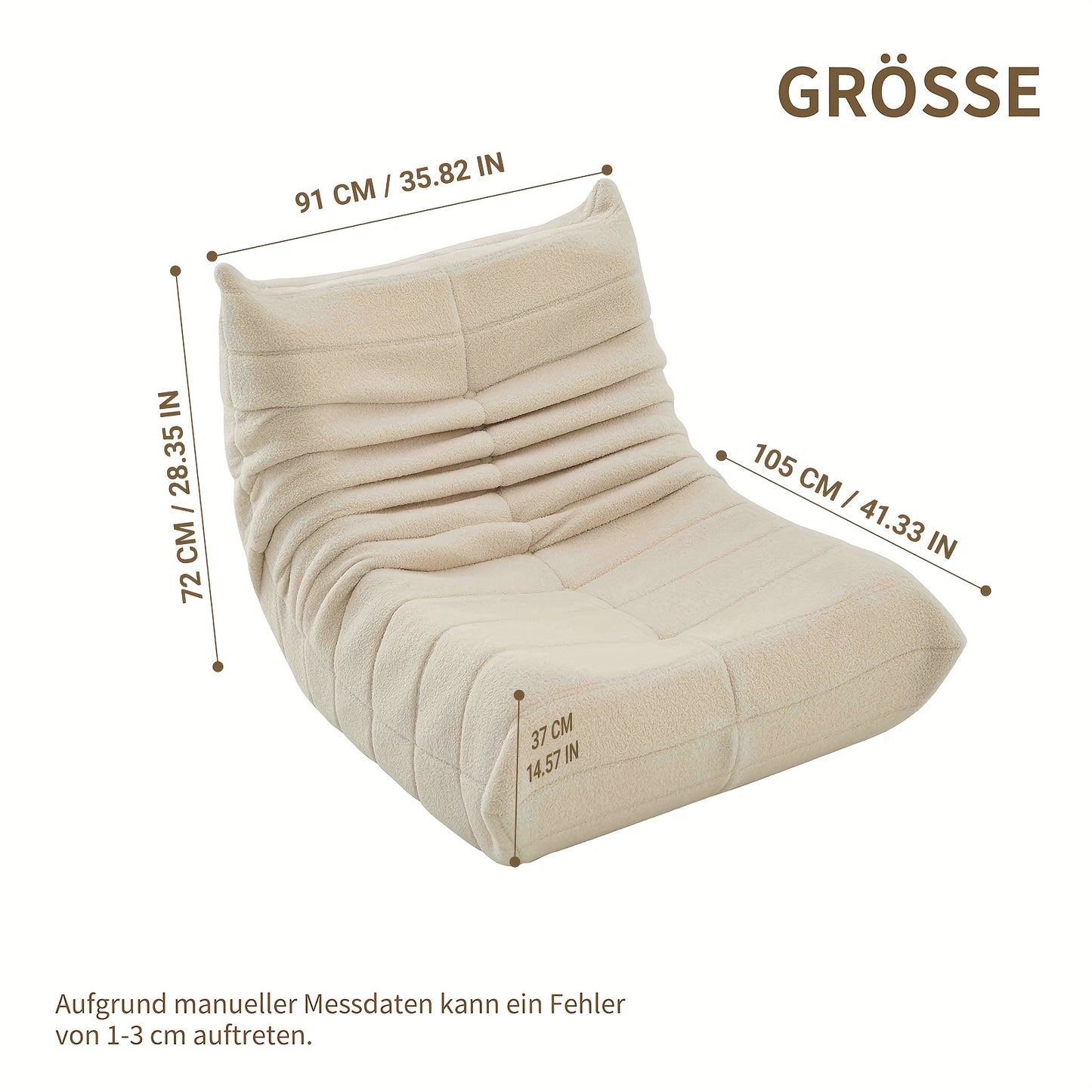 Loungestoel – Zitzakstoel – Armloze Fauteuil – Accentstoel – Voetenbank – Ergonomisch Design – Zachte Sherpa Stof – Off-white Zonder Voetenbank