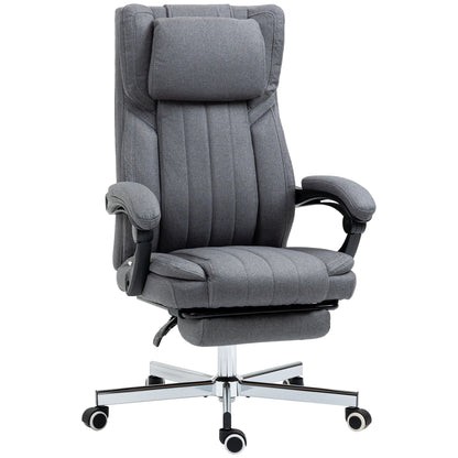 Ergonomische Bureaustoel – Bureaustoel Met Rugleuning – Draaistoel – Werkstoel – Thuiswerkstoel – Verstelbare Hoogte 41-49 cm – Kantelbare Rugleuning Tot 135° – Met Voetensteun – Grijs