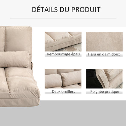 Relaxstoel – Fauteuil – Loungestoel – Ligstoel – Verstelbare Rugleuning 14 Standen – Polyester Suède-Look Beige – Inclusief 2 Kussens