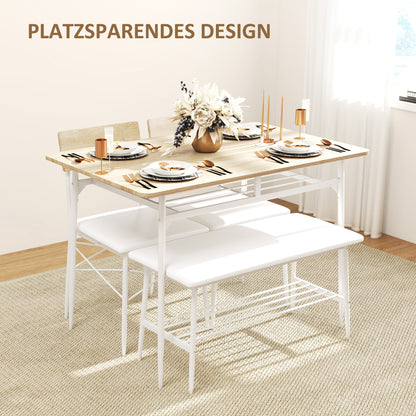 Dining Table with 2 Chairs, Bench, 4-Seater Dining Set, Kitchen Table Set with Storage for 4 People, Dining Set for Small Spaces, Kitchen, Living Room, Oak