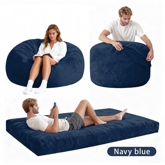 Zitzak 2-in-1 – Zitzak Stoel – Slaapstoel – Zitzak Bed – Flanellen Zitzak – Ergonomisch Ontwerp – Machinewasbare Hoes – Opvouwbaar – Schuimvulling – Blauw