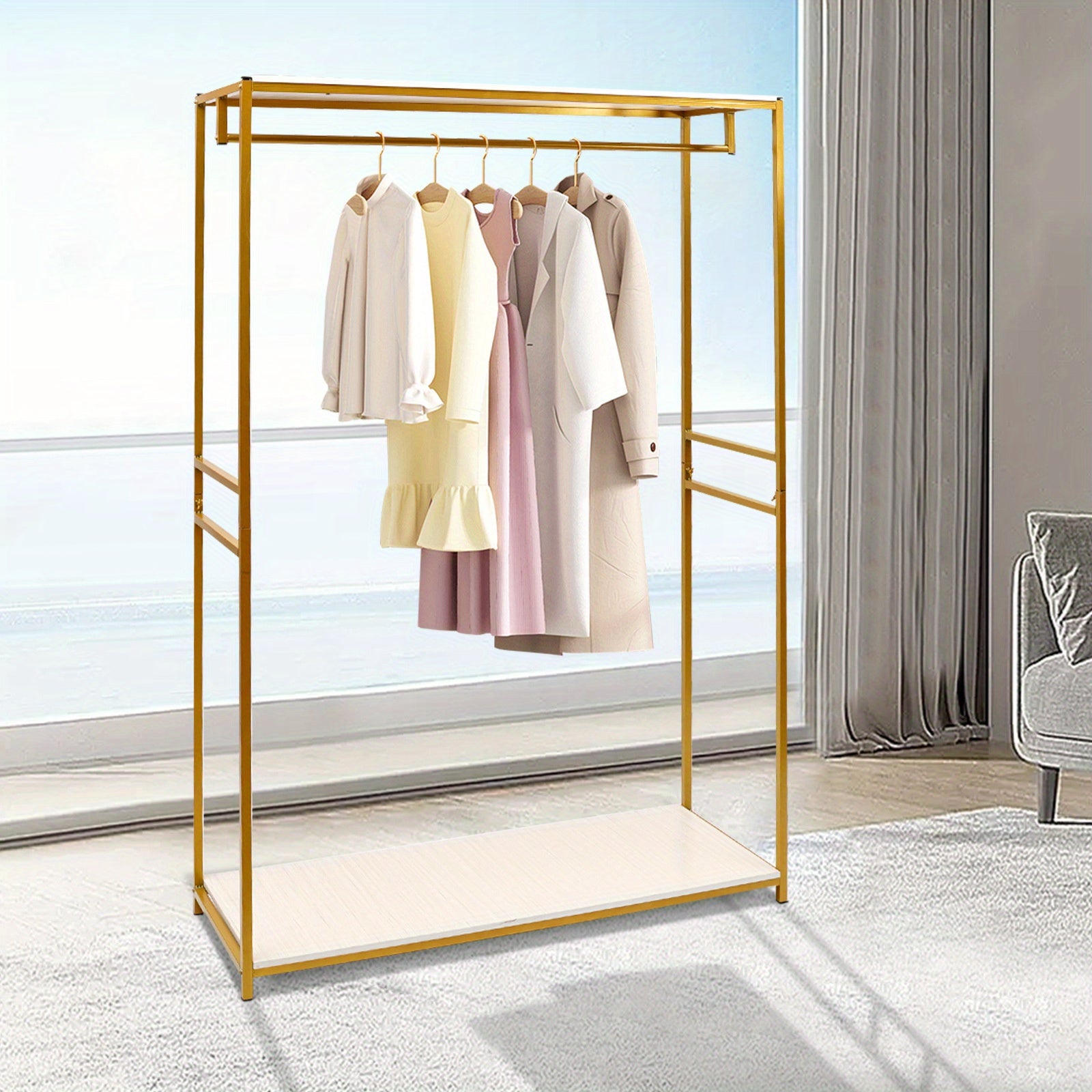 Kledingrek – Kledinghanger – Garderoberek – Kledingstandaard – Kledinghouder – Verstelbaar Hoogte – Sterk IJzeren Frame Goud - QUORE