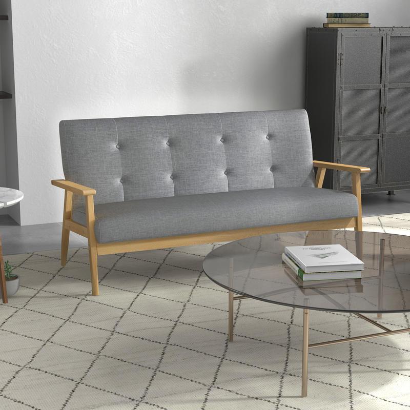 Easy-to-Assemble Modern 3-Seater Sofa Bed-like Couch - Thick Foam & Rubberwood Frame, Gray Upholstered Futon Sofa for Small Spaces, Apartments, Living Room, Bedroom, Office - Durable (Assembly Required)