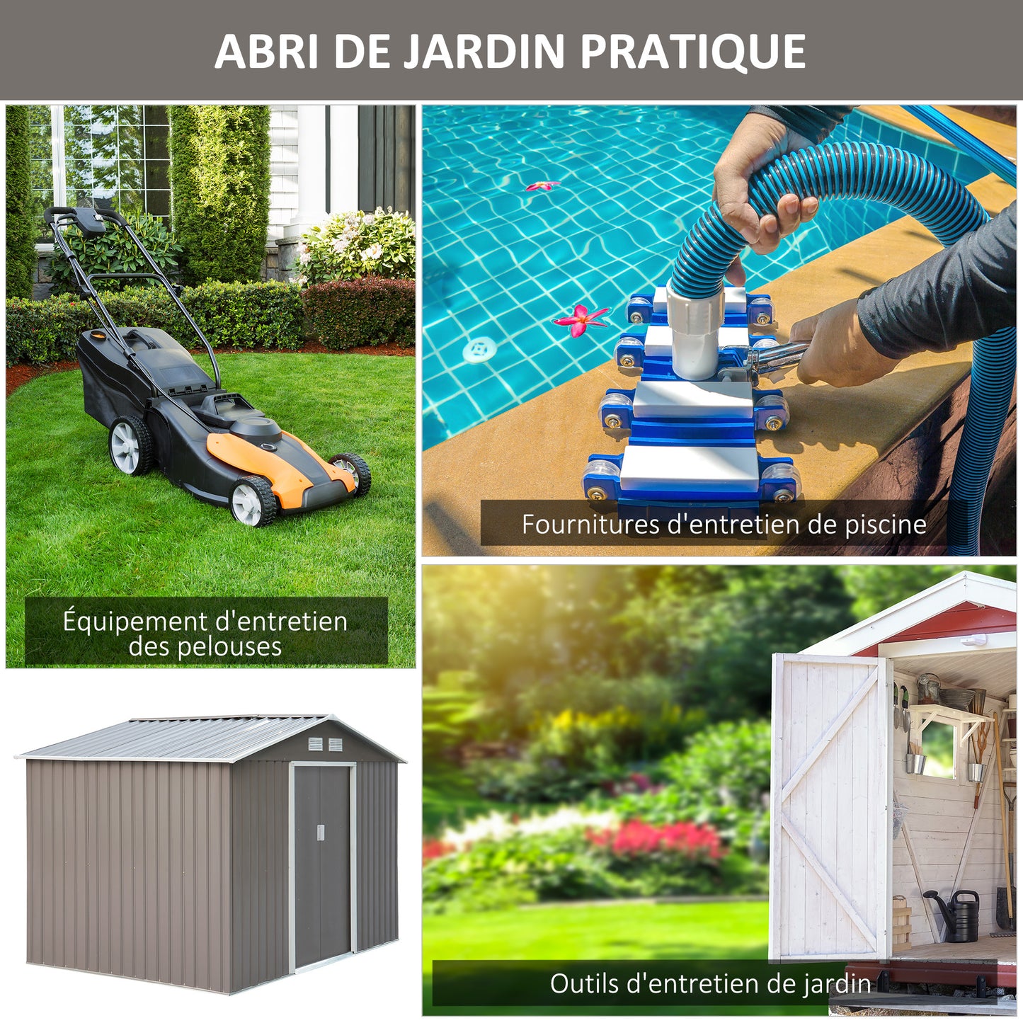 Outsunny Garden Shed 4.9m, Garden Cabin, Garden Storage, Dimensions 2.77L x 1.95W x 1.92H m, Sliding Door, Ventilation, Steel Sheet, Gray