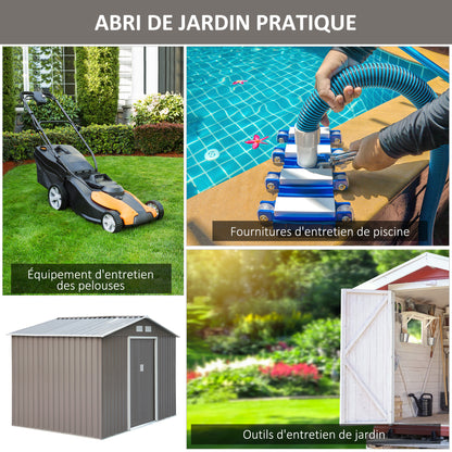 Outsunny Garden Shed 4.9m, Garden Cabin, Garden Storage, Dimensions 2.77L x 1.95W x 1.92H m, Sliding Door, Ventilation, Steel Sheet, Gray