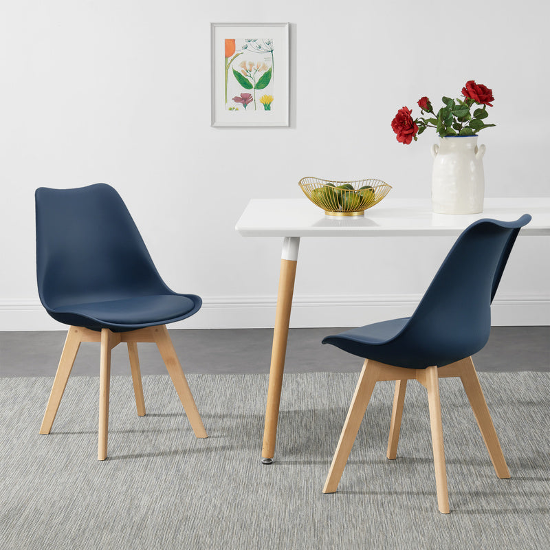 Eetkamerstoel – Stoel – Kuipstoel – Keukenstoel – Woonkamerstoel – Set van 6 – PU Kunstleer – Beukenhouten Frame – Zithoogte 45 cm – Blauw