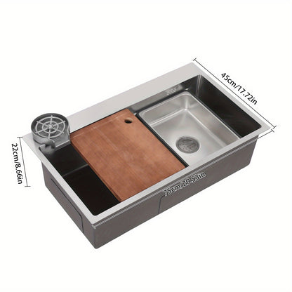 Keukenspoelbak – Spoelbak – Gootsteen – Wasbak – Enkele Spoelbak – Roestvrijstaal 304 – Grote Capaciteit 75x45x22 cm – Uittrekbare Kraan Met 3 Waterstanden