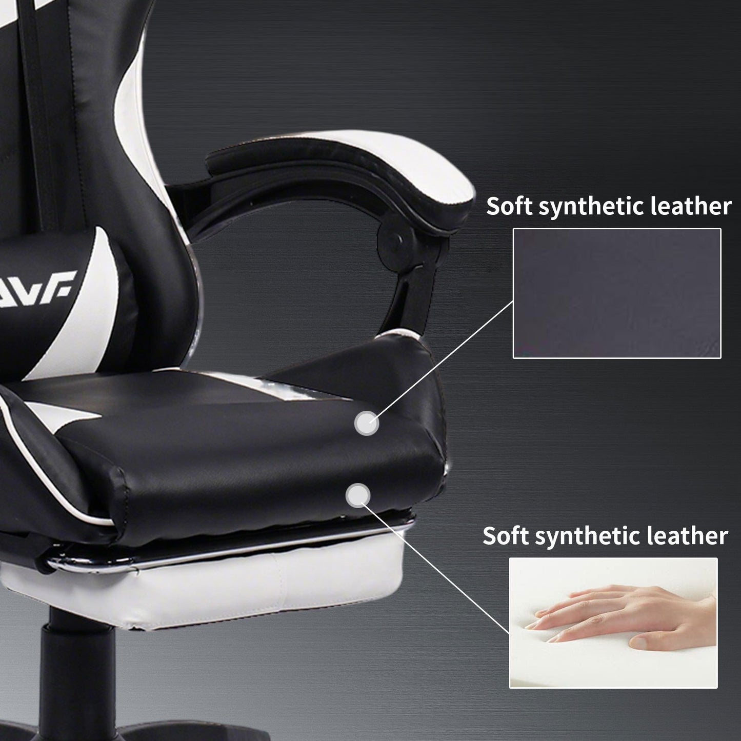 Gamingstoel – Gamestoel – Gaming Chair – Game Stoel – Bureaustoel – Ergonomisch – Met Voetensteun & Lendensteun – Zwart-Wit
