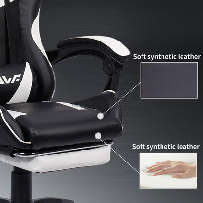 Gamingstoel – Gamestoel – Gaming Chair – Game Stoel – Bureaustoel – Ergonomisch – Met Voetensteun & Lendensteun – Zwart-Wit