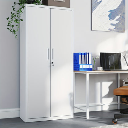 Stalen Kast – Opbergkast – Archiefkast – Kantoorkast – Werkplaatskast – Vergrendelbare Dubbele Deuren – Verstelbare Legplanken – Volledig Metalen Constructie – Modern Wit Design