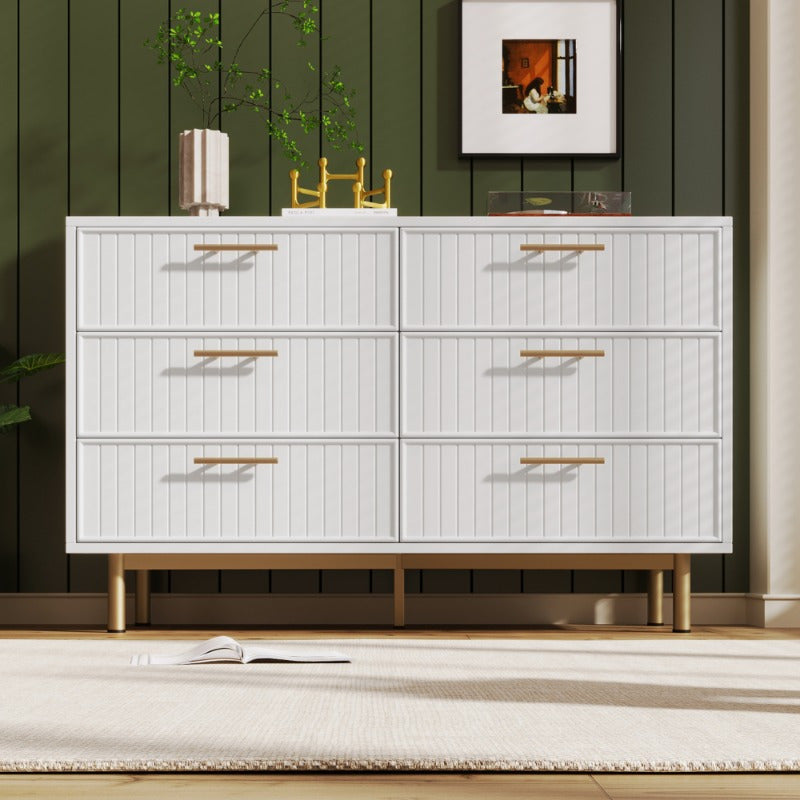 6-Laden Metaalkommode – Dressoir – Ladekast – Opbergkast – Sideboard – Wit Met Gouden Accenten – 120 cm Breedte – Zonder Montage