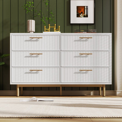 6-Laden Metaalkommode – Dressoir – Ladekast – Opbergkast – Sideboard – Wit Met Gouden Accenten – 120 cm Breedte – Zonder Montage