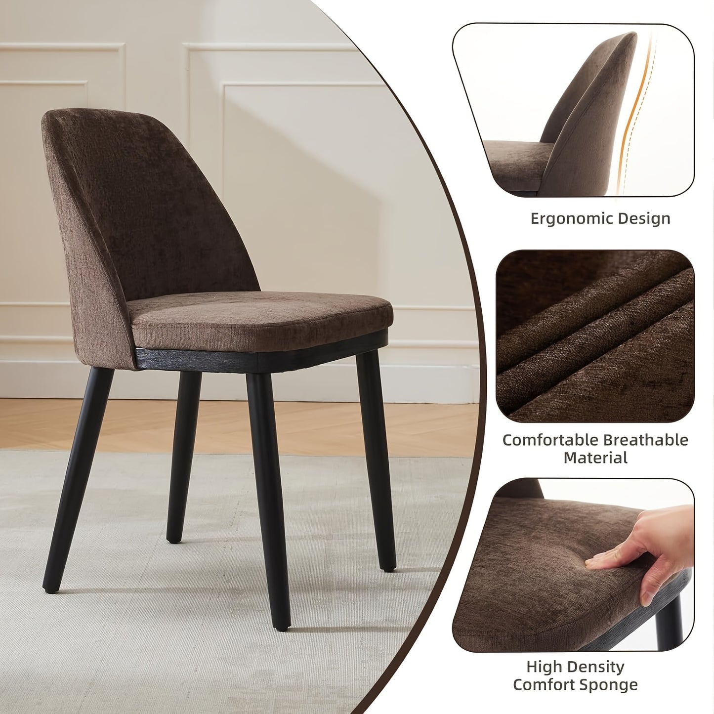 Gestoffeerde Eetkamerstoelen – Stoelen Set – Dining Stoelen – Keukenstoelen – Bistro Stoelen – Set Van 2 – Comfortabele Dikke Kussens – Stevige Houten Poten – Bruin