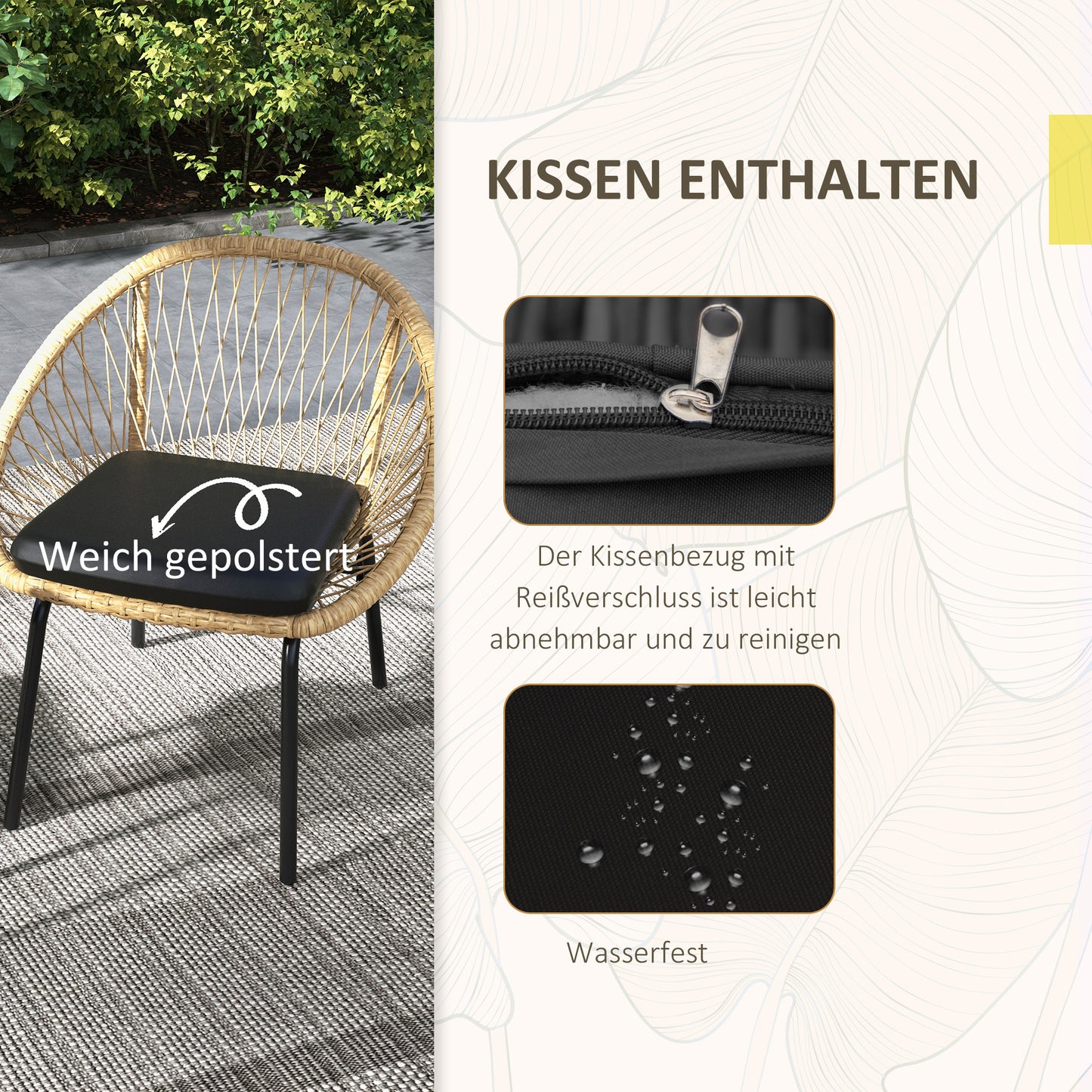 Rattan Loungeset – Tuinset – Bistroset – Balkonmeubilair – Buitenmeubilair – Geel – 2 Comfortabele Stoelen – Onderhoudsvriendelijk PE Rattan