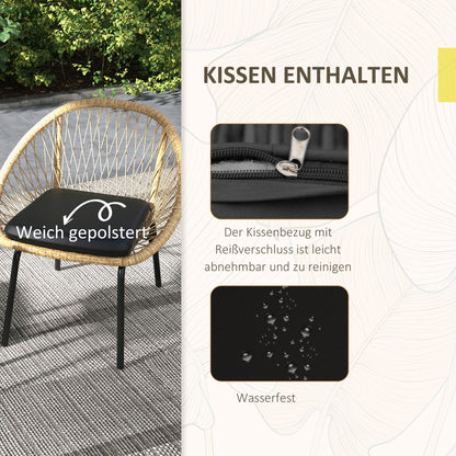 Rattan Loungeset – Tuinset – Bistroset – Balkonmeubilair – Buitenmeubilair – Geel – 2 Comfortabele Stoelen – Onderhoudsvriendelijk PE Rattan