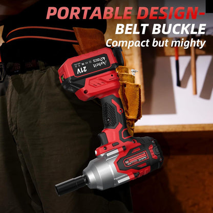 Draadloze Slagmoersleutel – Accu Slagschroevendraaier – Elektrische Moersleutel – Cordless Impact Wrench – 850 N.m Koppel – 2x 4000 mAh Batterijen – Snellader – 5 Sockets
