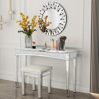 Spiegelconsole – Sidetable – Haltafel – Dressoir – Bijzettafel – 120x80 cm – Zilverplated Glas – Crushed Diamant Accent