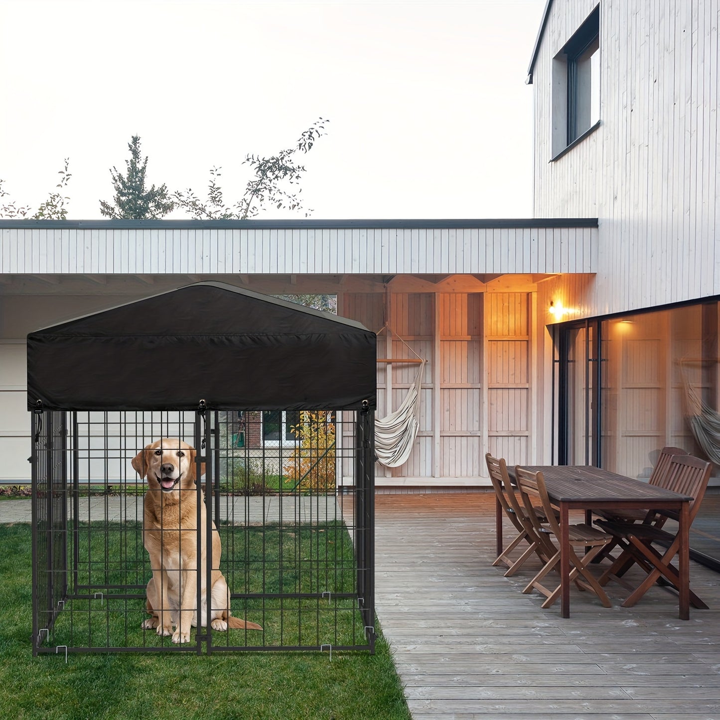 Heavy-Duty 134.62cm High Metal Welded Wire Dog Crate with Waterproof Sunshade - Ideal for Small Dogs, Chickens, Ducks - Includes 8 Stakes & Instruction Manual - Perfect for Garden & Farm Use, Wisfor
