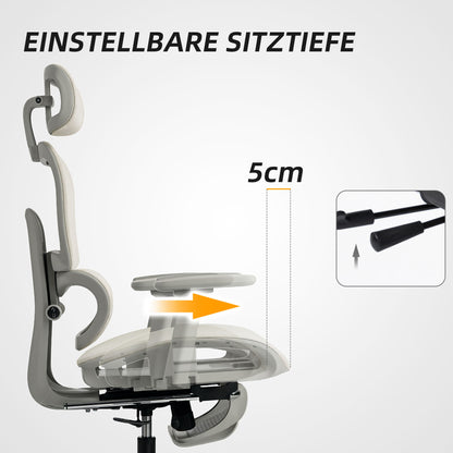 Ergonomische Bureaustoel – Kantoorstoel – Werkstoel – Deskchair – Bureaustoel Beige – Ademend Mesh – Verstelbare Hoofdsteun en Armleuningen