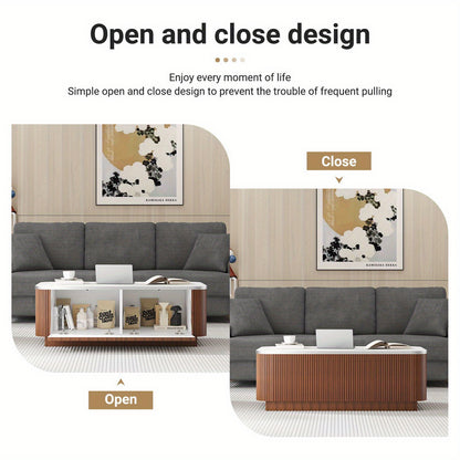 Salontafel – Koffietafel – Tafel – Opbergtafel – Woonkamertafel – Walnootafwerking – Push-to-Open Deuren – Ruime Opbergruimte – Mid Century Modern Design