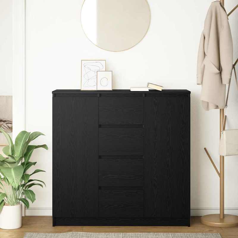 Dressoir – Sideboard – Opbergkast – Ladekast – Commode – Zwart Eiken – MDF Chipboard – Praktisch Met Lades 100,5x35x98,5 cm
