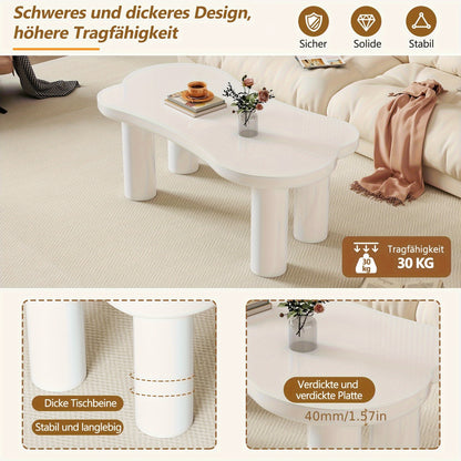 Salontafel Botvormig – Bijzettafel – Koffietafel – Woonkamer Tafel – Wit – MDF Tafelblad – Hardhouten Poten Met PVC Coating