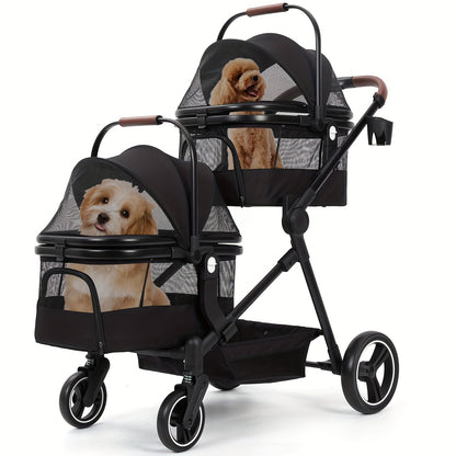 Dubbeldekker Dierenwagen – Hondenwagen – Dierenbuggy – Huisdierenwagen – Pet Stroller – Inklapbaar – Lichtgewicht Aluminium Frame – Waterafstotende Oxford Stof
