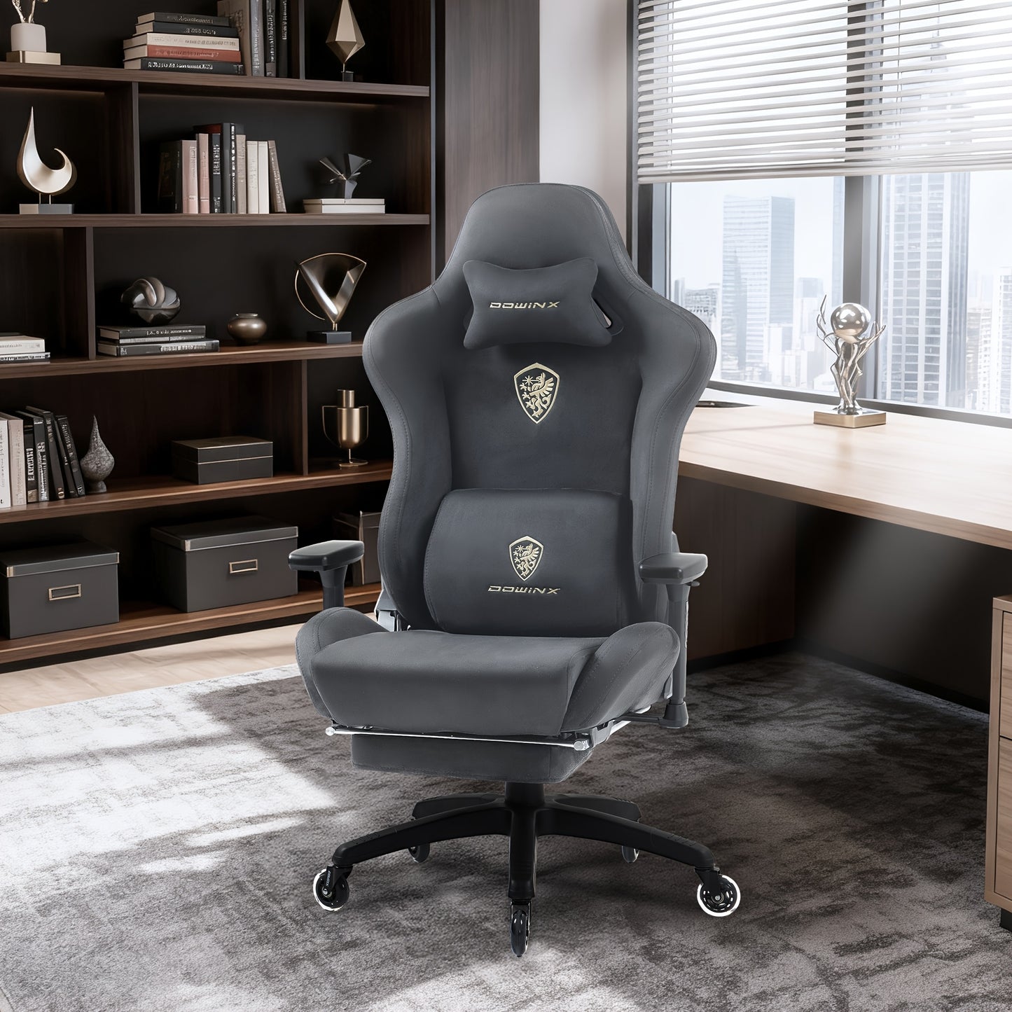 Gamingstoel Ergonomisch – Bureaustoel Gaming – Zwarte Draadloos Bureaustoel – Bureaustoel Zwart – Gaming Bureaustoel Comfort – Verstelbare Rugleuning – 3D-armleuningen – Stevig Gelegeerd Staal – Grijze PU Bekleding